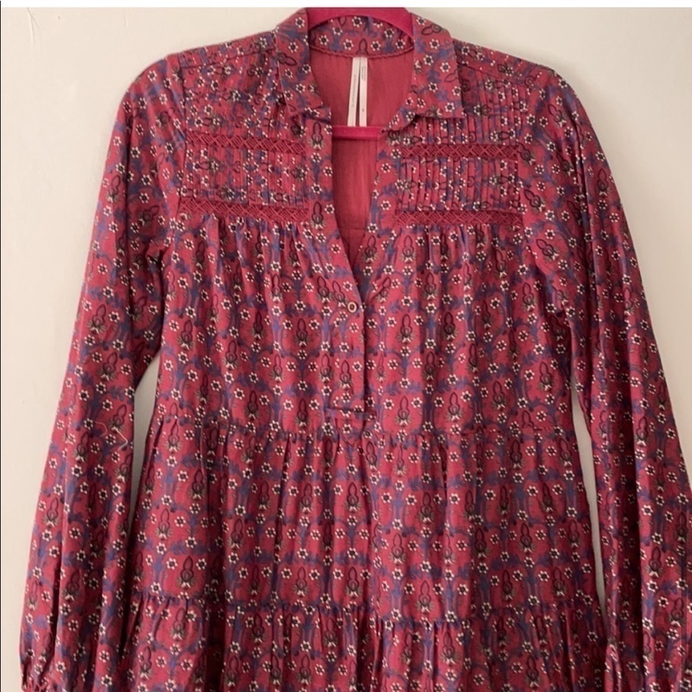 Anthropologie Tiered Shirt Side Pockets Floral Preppy Dress Prairie Cottage Core - Picture 3 of 7